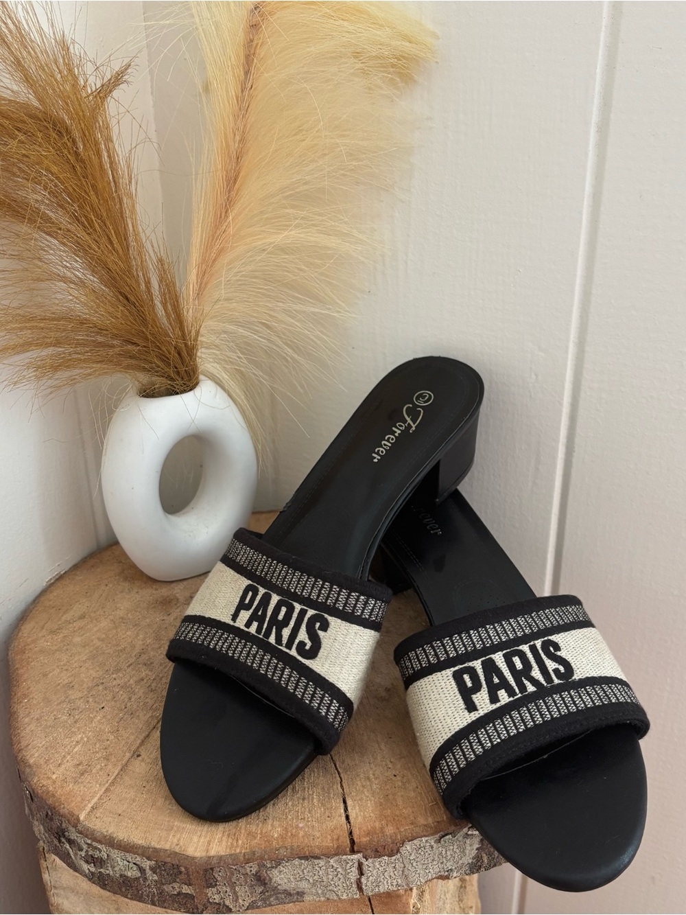 Black and Cream 'PARIS' Slide Heels
